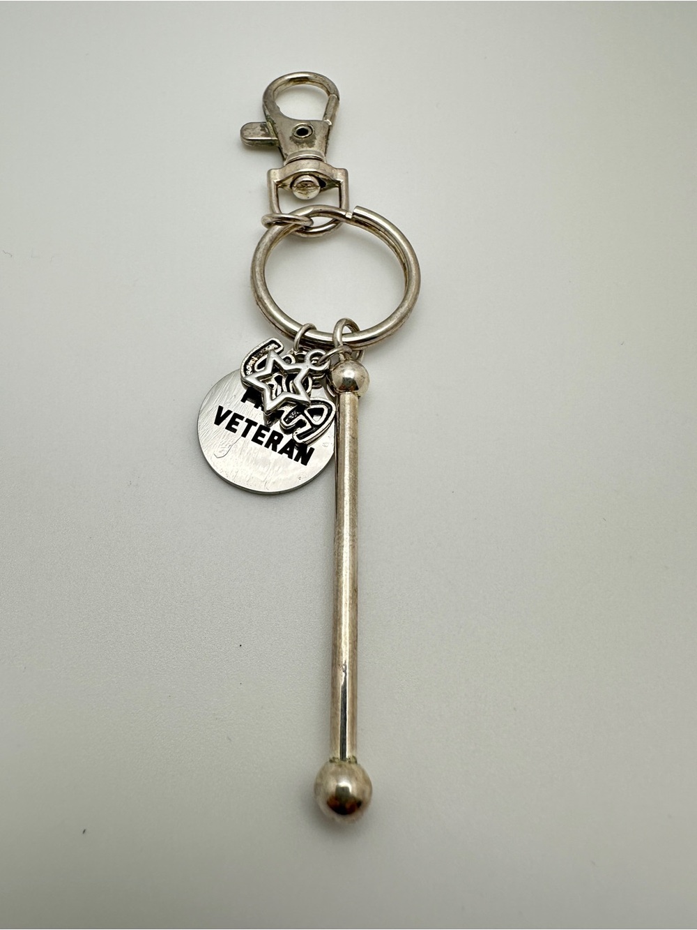 Veteran Silver-Tone Keychain with Star Charm